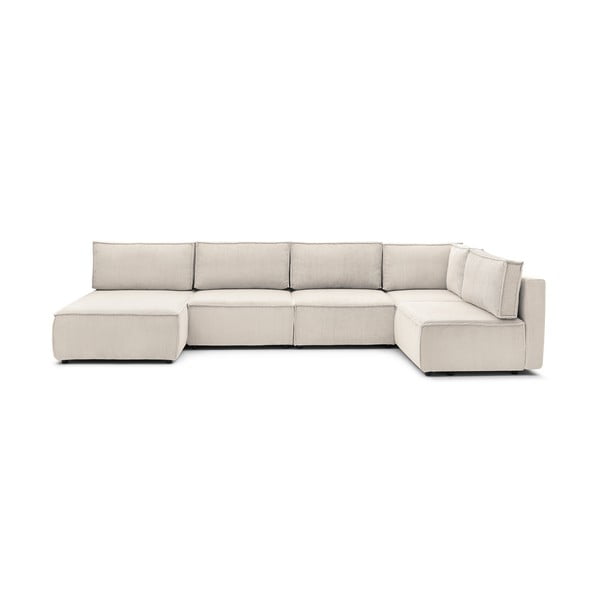 Kampinė sofa kreminės spalvos iš kordinio velveto („U“ formos/kintama) Nihad modular – Bobochic Paris