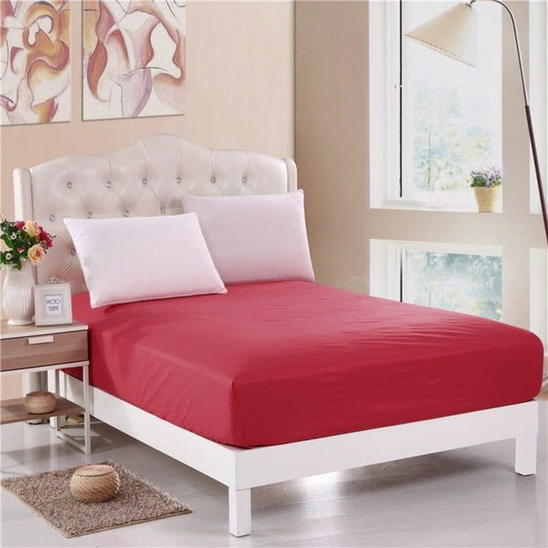 Raudona neelastinga medvilninė paklodė dvigulei lovai Purreo Muneco, 160 x 200 cm