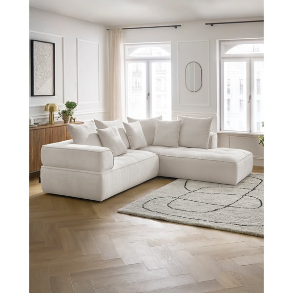 Smėlio spalvos iš šenilinio audinio kampinė sofa (su dešiniuoju kampu/„L“ formos) Whesley – Bobochic Paris-image-1