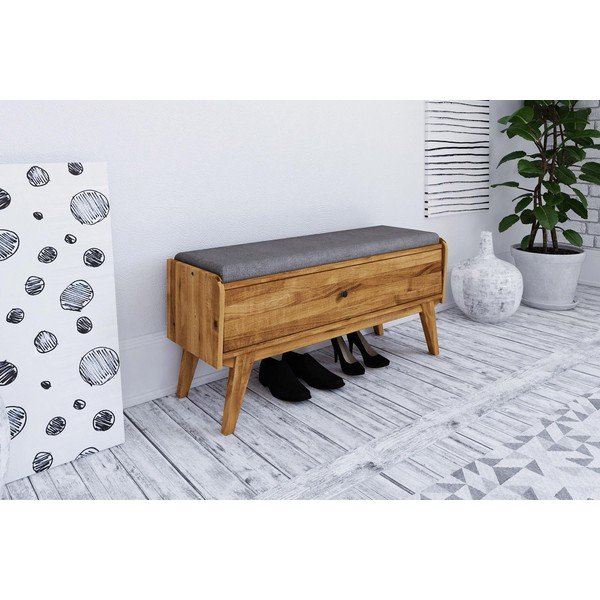 Ąžuolinis suolas su daiktadėže ir šviesiai pilka sėdyne Retro - The Beds-image-1