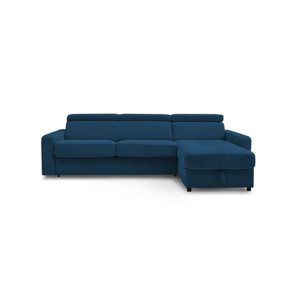 Iš kordinio velveto sulankstoma kampinė sofa tamsiai mėlynos spalvos (kintama) Monaco – Bobochic Paris