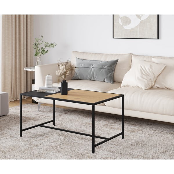Kavos staliukas juodos spalvos/natūralios spalvos 60x100 cm Altino – Unique Furniture-image-1