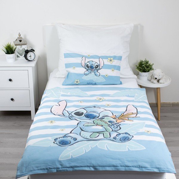 Šviesiai mėlynos spalvos iš medvilnės vaikiška patalynė vaikiškai lovai 100x135 cm Lilo & Stitch "Tropical Hugs" – Jerry Fabrics-image-1