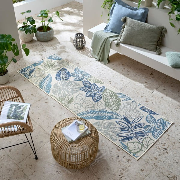 Žalios spalvos/mėlynos spalvos lauko ir vidaus kilimas 80x230 cm Bella Leaf – Flair Rugs-image-1