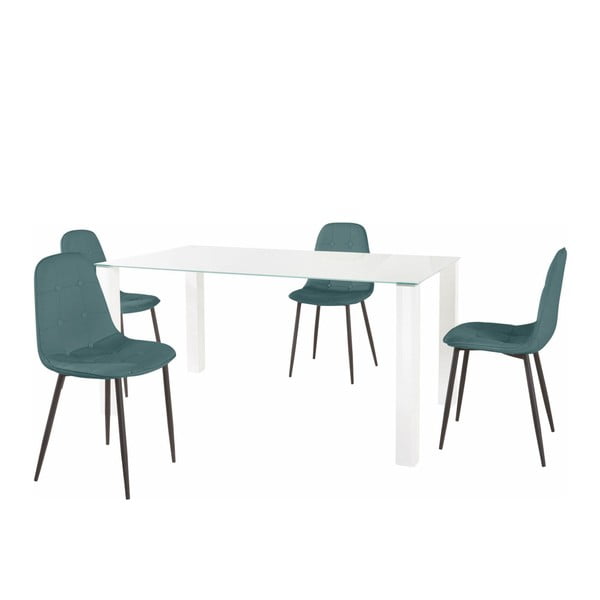 Valgomojo stalo ir 4 turkio spalvos kėdžių komplektas "Støraa Dante", stalo ilgis 160 cm