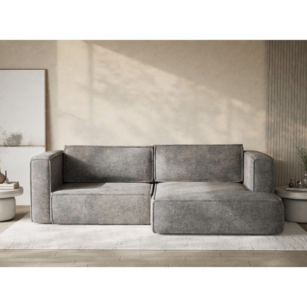 Pilkos spalvos sulankstoma/su sandėliavimo vieta kampinė sofa iš šenilinio audinio (su dešiniuoju kampu/su gultu) Velto – Maison de Rêve-image-1