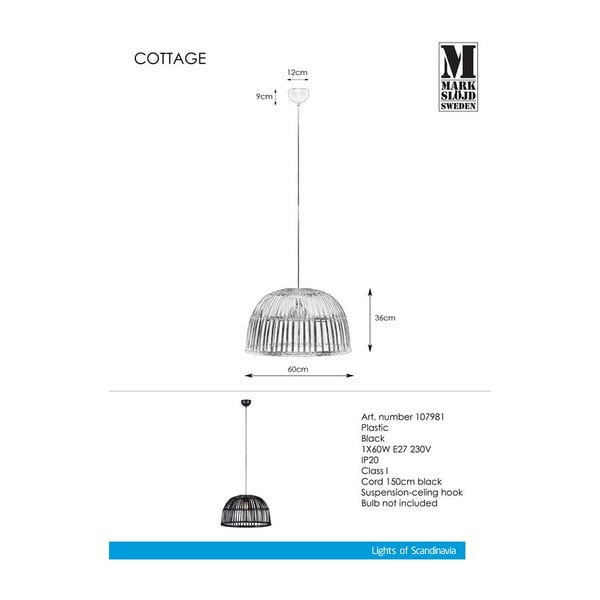 Juodas pakabinamas šviestuvas Markslöjd Cottage Pendant-image-2