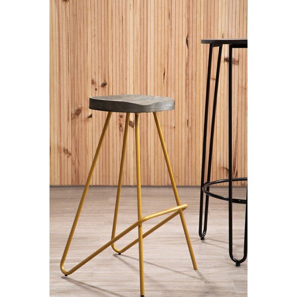 Auksinės spalvos/natūralios spalvos iš guobos masyvo baro taburetė (sėdynės aukštis 78 cm) District – Premier Housewares-image-1
