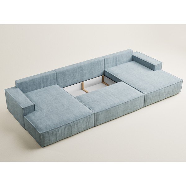 Šviesiai mėlynos spalvos sulankstoma/su sandėliavimo vieta kampinė sofa iš šenilinio audinio („U“ formos) Kyoto – Maison de Rêve-image-4