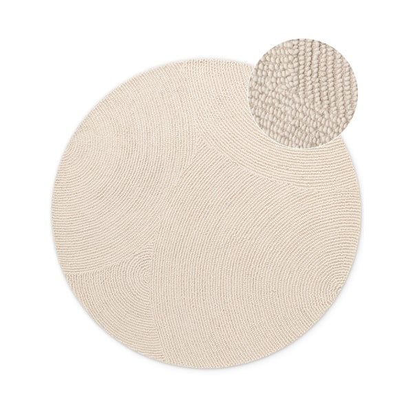 Rankų darbo šviesios natūralios spalvos iš vilnos apvalios formos kilimas ø 120 cm Eleni Natural White – Hanse Home