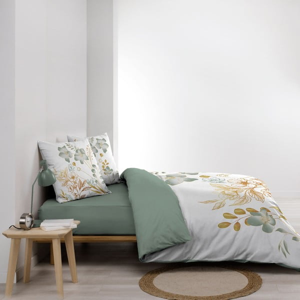 Baltos spalvos/žalios spalvos iš medvilnės dvigulė/itin ilga patalynė 240x220 cm Lolita – douceur d'intérieur-image-1