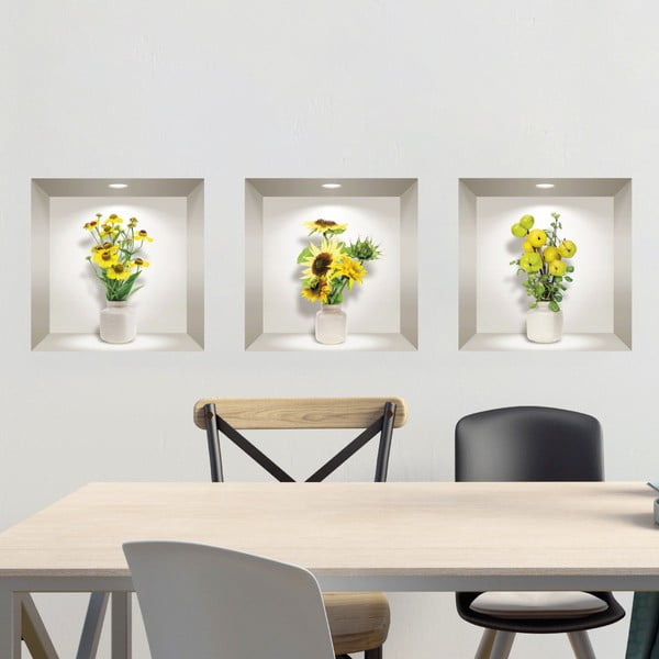 3 3D sieninių lipdukų rinkinys Ambiance Yellow Flowers