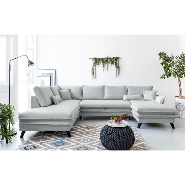 Šviesiai pilka U formos sofa-lova Miuform Charming Charlie, kairysis kampas-image-1