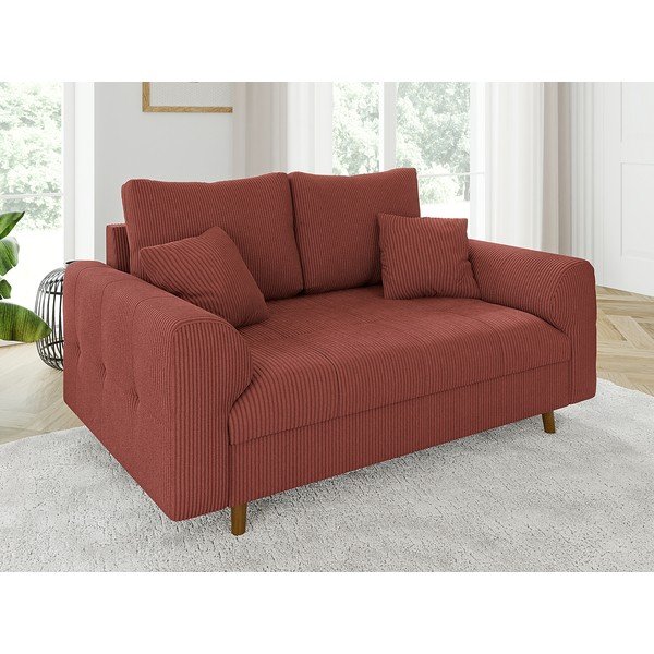 Raudonos plytų spalvos iš kordinio velveto sofa 150 cm Ariella – Ropez-image-3