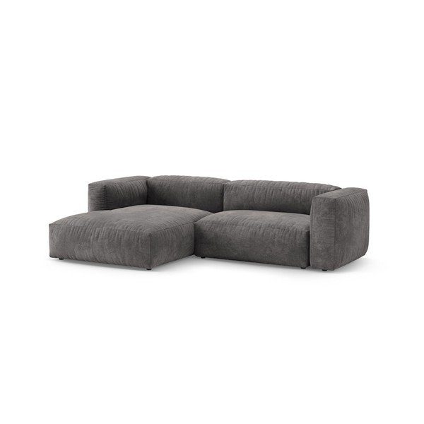 Pilkos spalvos sulankstoma modulinė kampinė sofa iš velveto (su kairiuoju kampu/su gultu) – Micadoni -image-3