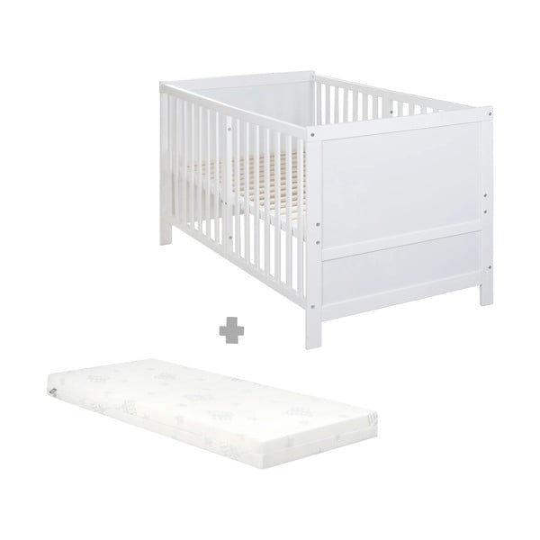 Baltos spalvos vaikiška lovelė reguliuojamas aukštis 70x140 cm Easy Sleep – Roba