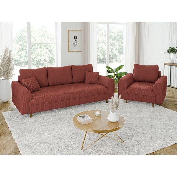 Raudonos plytų spalvos iš kordinio velveto sofa 210 cm Ariella – Ropez-image-4