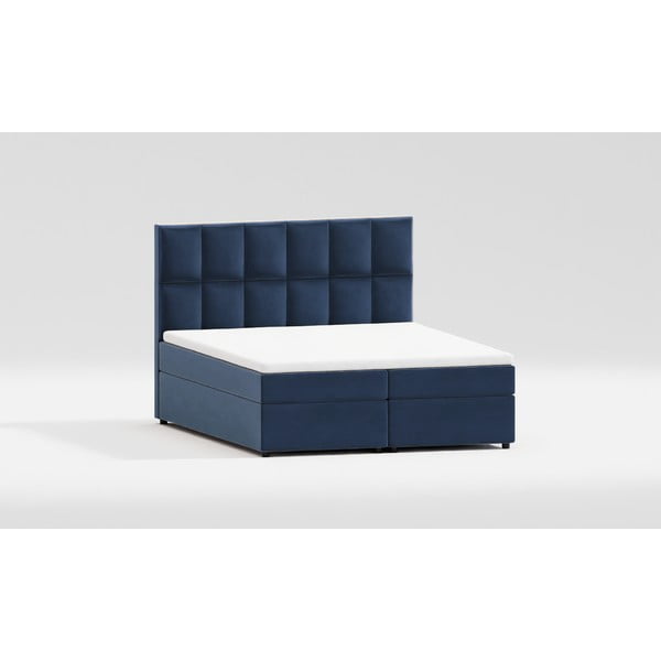 Dvigulė lova tamsiai mėlynos spalvos audiniu dengta su sandėliavimo vieta 200x200 cm Flip – Ropez