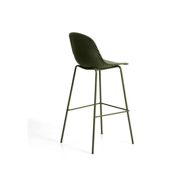 Žalios spalvos metalinė/plastikinė sodo baro taburetė Quinby – Kave Home-image-3