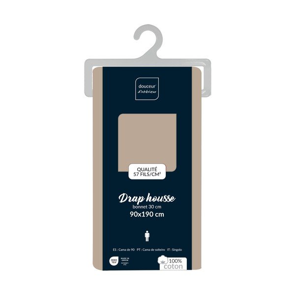 Smėlio spalvos iš medvilnės paklodė su guma 90x190 cm Lina – douceur d'intérieur-image-2