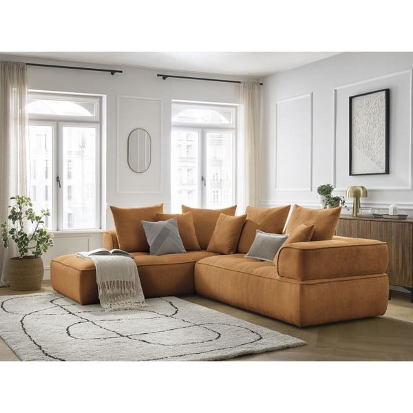 Garstyčių spalvos iš šenilinio audinio kampinė sofa (su kairiuoju kampu/„L“ formos) Whesley – Bobochic Paris-image-4
