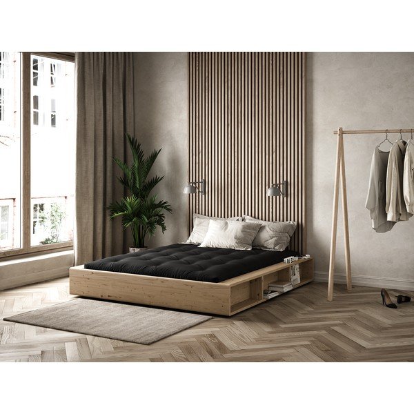 Dvigulė lova pagaminta iš medienos masyvo su daiktadėže ir juodu futonu Double Latex Mat Karup Design Ziggy, 140 x 200 cm-image-4