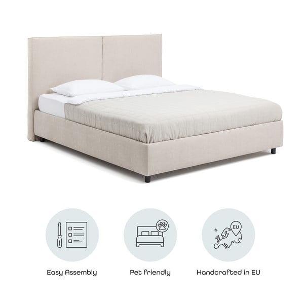 Smėlio spalvos dvigulė lova audiniu dengta su sandėliavimo vieta su grotelėmis 160x200 cm Myra Bold – Bonami Selection-image-4