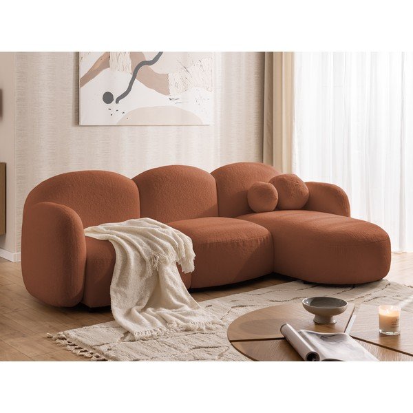 Terakotos spalvos kampinė sofa iš boucle (su dešiniuoju kampu/su gultu) Orbit – Ropez-image-4