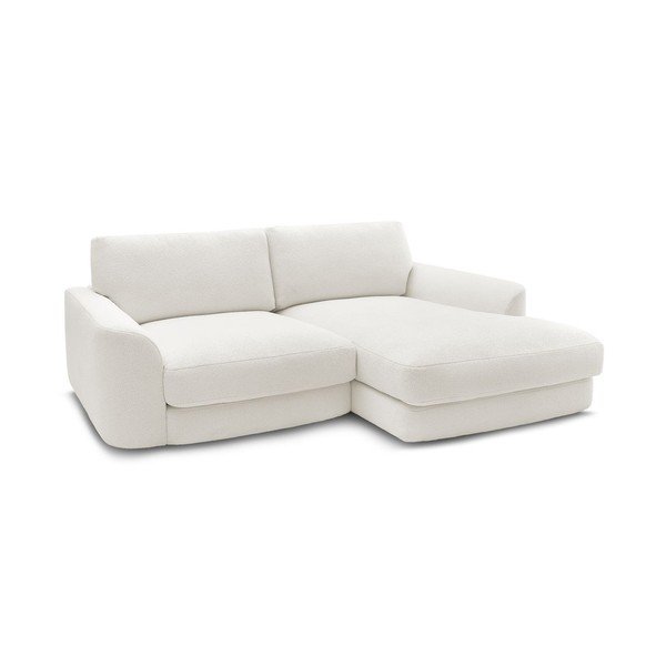 Baltos spalvos kampinė sofa iš boucle (su dešiniuoju kampu/su gultu) Leonore – Bobochic Paris