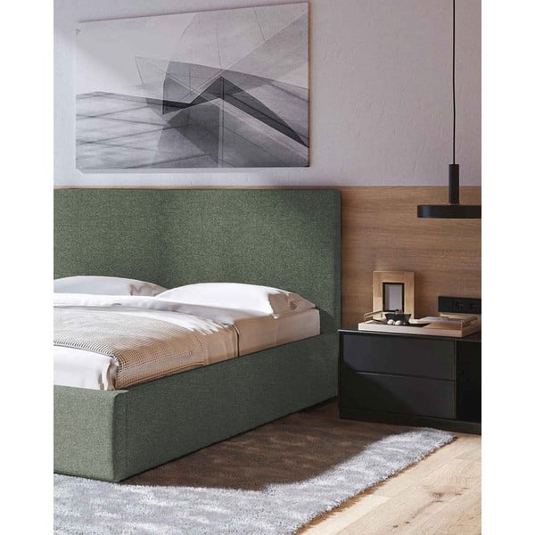 Žalios spalvos dvigulė lova audiniu dengta su sandėliavimo vieta su lovos grotelėmis 180x200 cm Bufo – MESONICA-image-4