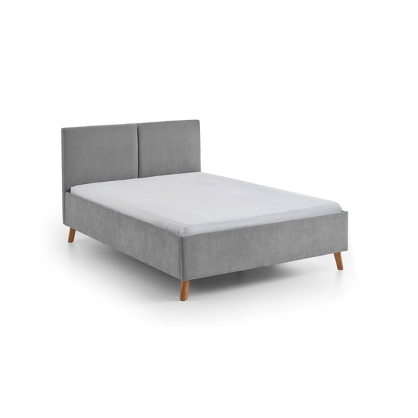 Pilkos spalvos dvigulė lova audiniu dengta su lovos grotelėmis 140x200 cm Piano – Meise Möbel