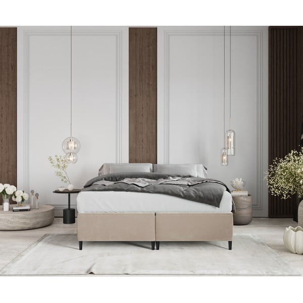 Dvigulė lova smėlio spalvos audiniu dengta su sandėliavimo vieta 160x200 cm Tate – Maison de Rêve-image-3