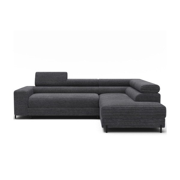 Tamsiai pilkos spalvos kampinė sofa iš kordinio velveto (su dešiniuoju kampu/„L“ formos) Colesio – ELTAP