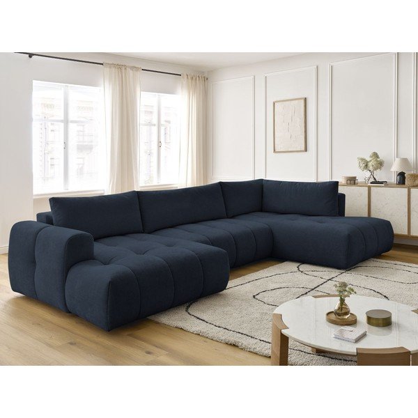 Tamsiai mėlynos spalvos sulankstoma/su sandėliavimo vieta kampinė sofa (su dešiniuoju kampu/„U“ formos) Fuji – Bobochic Paris-image-1