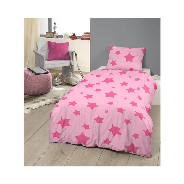 Rožinė kūdikių rožinė medvilninė viengulė patalynė "Good Morning Pink", 140 x 200 cm-image-1