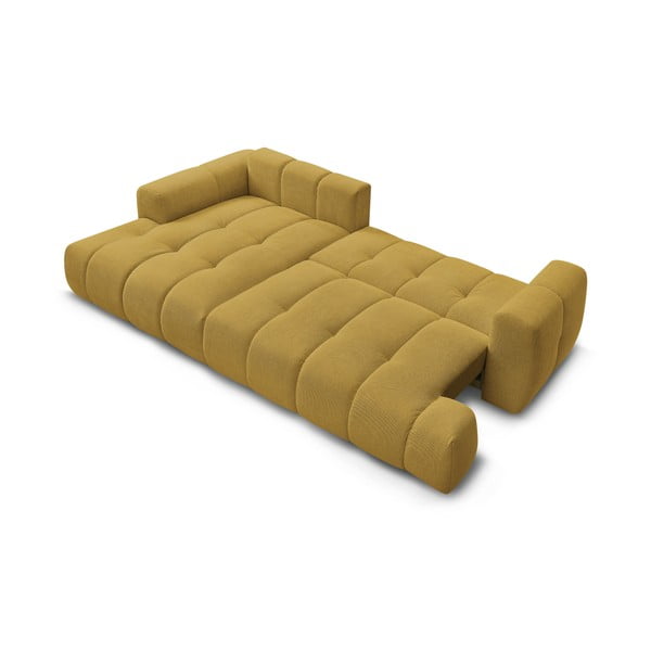 Garstyčių spalvos sulankstoma/su sandėliavimo vieta kampinė sofa (su kairiuoju kampu/su gultu) Fuji – Bobochic Paris-image-4
