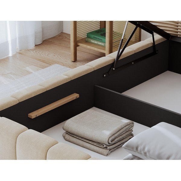 Smėlio spalvos dvigulė lova dengta audiniu su sandėliavimo vieta su lovos grotelėmis 180x200 cm Lamica – ELTAP-image-3