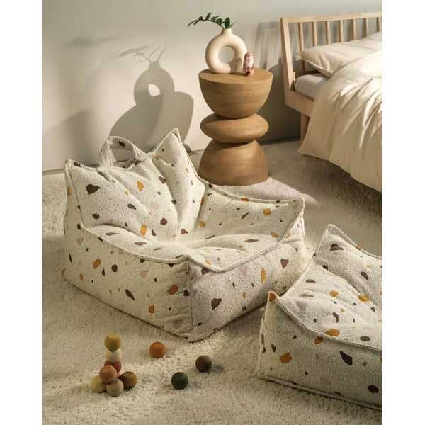 Baltos spalvos iš boucle/iš šenilinio audinio vaikiškas sėdmaišis Terrazzo Chair – Wigiwama-image-1
