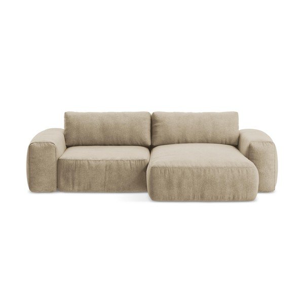 Šviesiai rudos spalvos sulankstoma kampinė sofa iš šenilinio audinio (su dešiniuoju kampu/su gultu) Kuki – Makamii