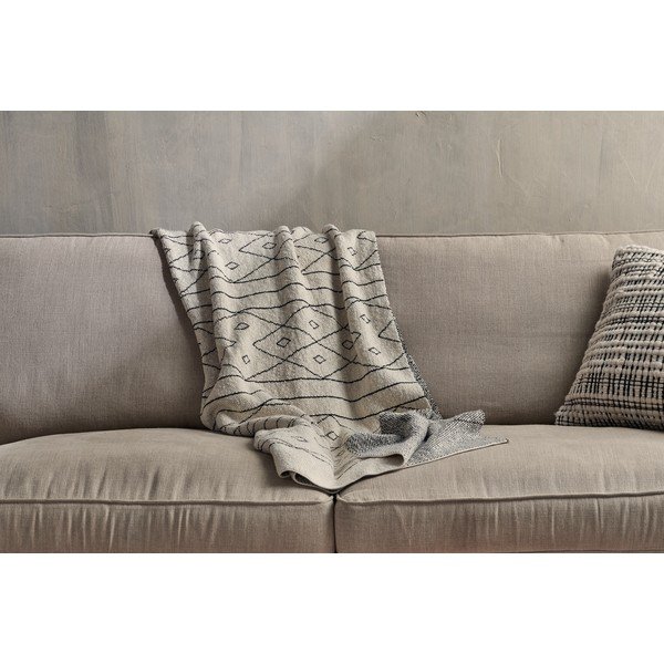 Smėlio ir juodos spalvos medvilninis pledas Nkuku Kosumi Diamond, 180 x 125 cm-image-1