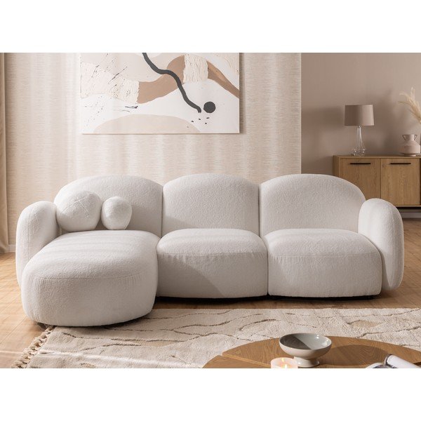Kreminės spalvos kampinė sofa iš boucle (su kairiuoju kampu/su gultu) Orbit – Ropez-image-1