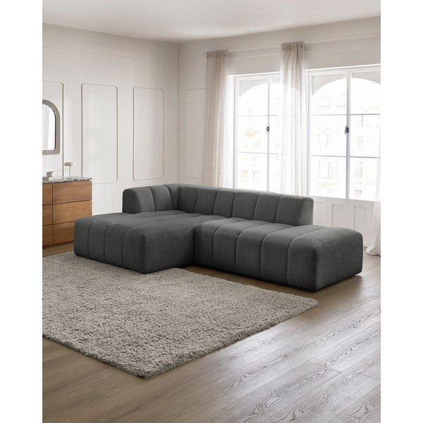 Tamsiai pilkos spalvos iš boucle kampinė sofa (su kairiuoju kampu/su gultu) Annecy – Bobochic Paris-image-1