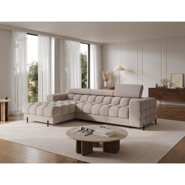 Smėlio spalvos iš velveto sulankstoma/su sandėliavimo vieta kampinė sofa (su kairiuoju kampu/su gultu) Felro – ELTAP-image-3