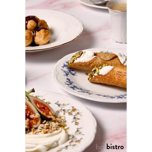 Baltos spalvos/mėlynos spalvos desertinė iš porceliano  lėkštė ø 16 cm Retro – BonBistro-image-3
