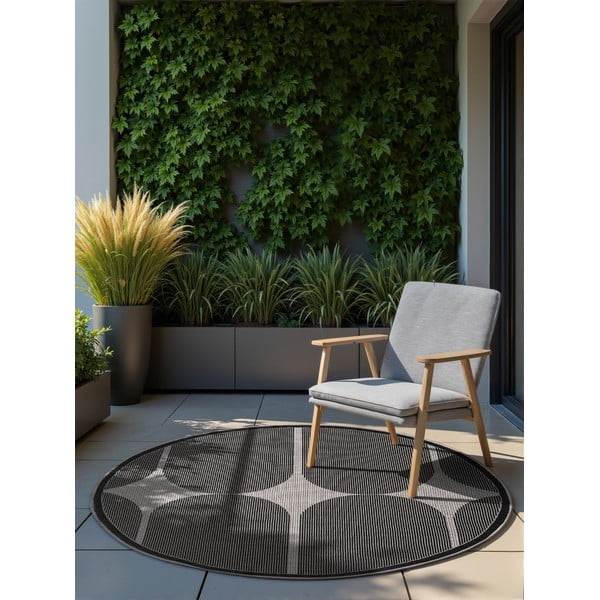 Juodos ir baltos spalvos apvalios formos lauko ir vidaus kilimas ø 160 cm Duet Bowen – NORTHRUGS-image-2