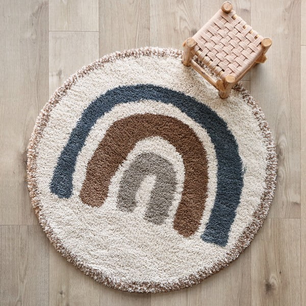 Iš džiuto mišinio vaikiškas kilimas smėlio spalvos/kreminės spalvos ø120 cm Bohemian Rainbow Bleu – Nattiot-image-1
