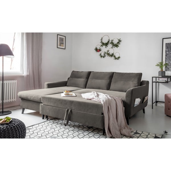 Tamsiai pilka aksominė sofa-lova Miuform Stylish Tent, kairysis kampas-image-4