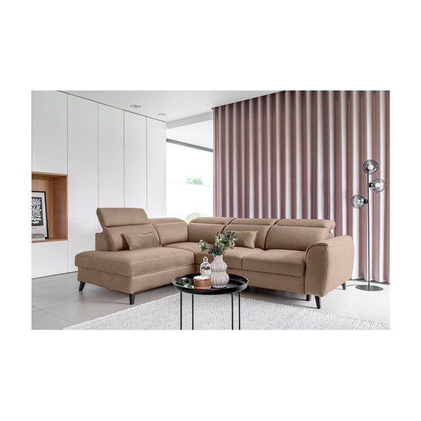 Šviesiai rudos spalvos iš velveto sulankstoma/su sandėliavimo vieta kampinė sofa (su dešiniuoju kampu/„L“ formos) Noble – ELTAP-image-1