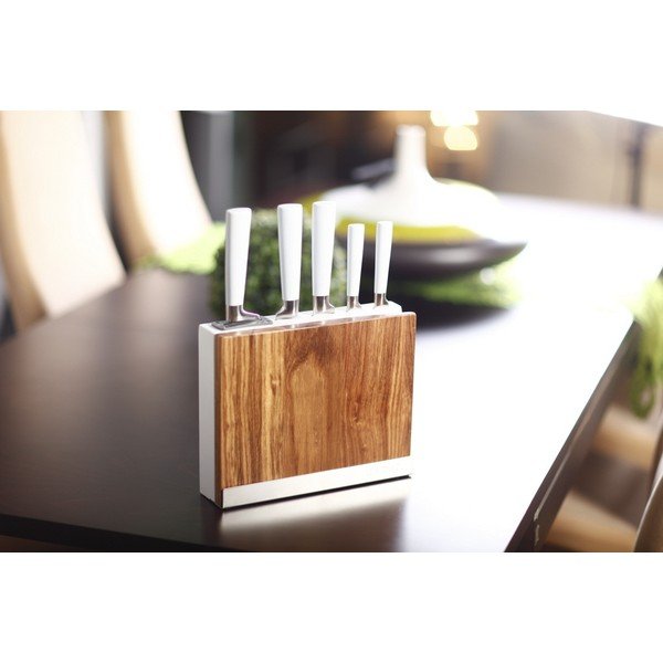 Peilių rinkinys su stovu ir pjaustymo lentele - baltas-image-2