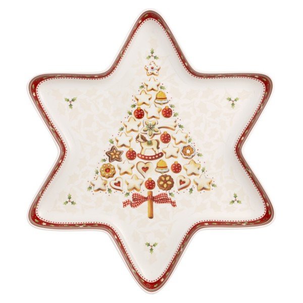 Raudonai baltas porcelianinis indas su kalėdinės žvaigždės motyvu Villeroy & Boch Gingerbread Village, 37,2 x 32,5 cm-image-1